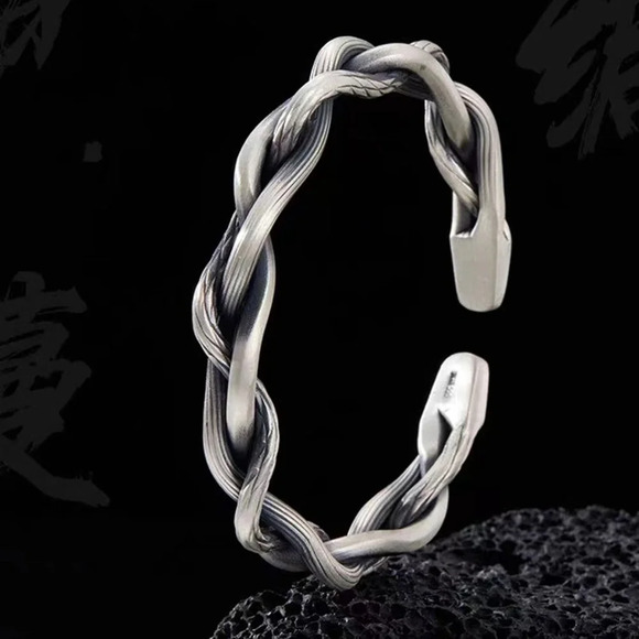 NEW Lg Unisex Solid Twist 925 Sterling Silver Bracelet, Adjustable - Picture 3 of 14